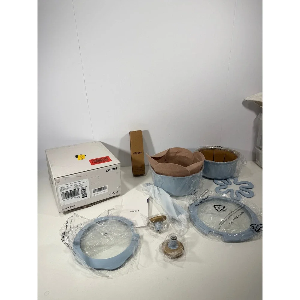 Carote 9 Piece Nonstick Cookware Set Light Blue 2 Pots w Lid Trivet click handle